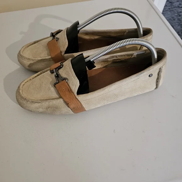 Ugg Beige Suede Loafers with Tan Strap - Picture 3 of 8